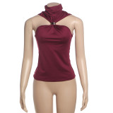 Solid Color Half-Turtleneck Sleeveless Vest GHEM-K25L66226