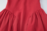 Solid Color V Neck Mini Puffy Dress GLAG-D5819932F