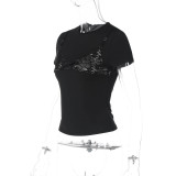 Short T-Shirt Patchwork Faux Two-Piece Top GLAG-T5920298G