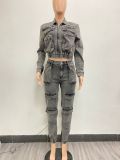 Fashion Long Sleeve Denim Two Piece Pants Set NYF-NY8158