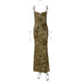 Tie Dye Print Backless Patchwork Chain Maxi Dress GLAG-D5A20425G