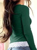 Fashion Lace Splice Long Sleeve Tops GYOU-CX1031