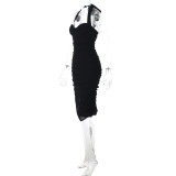 Solid Color Halterneck Mesh Midi Dress GLAG-D5920287F