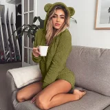 Plus Size Plush Loungewear Long Sleeve Hooded Romper GXHF-Y25669