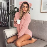 Plus Size Plush Loungewear Long Sleeve Hooded Romper GXHF-Y25669