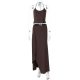 Solid Color Sling Top Irregular Long Skirt 2 Piece Set GLAG-S5A20528F