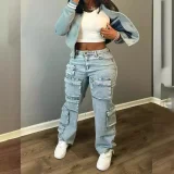 Fashion Multi-pockets Straight Jeans GXHF-M84417