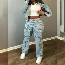 Fashion Multi-pockets Straight Jeans GXHF-M84417