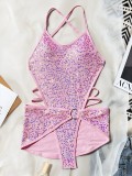 Sexy Sequin Backless One Piece Swimsuit Skirts Suit CASF-6777