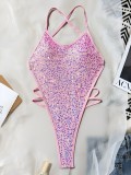 Sexy Sequin Backless One Piece Swimsuit Skirts Suit CASF-6777