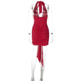 Deep V Neck Sleeveless Ruched Mini Dress GLAG-D5A20452F