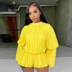 Ruched Long Sleeves Loose Bud Romper GXHF-M80626