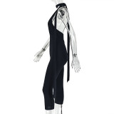 V Neck Tie Up Sport Solid Color Jumpsut GJYO-JP006275