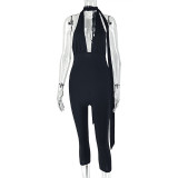 V Neck Tie Up Sport Solid Color Jumpsut GJYO-JP006275