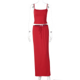 Solid Color Sling Top Two Piece Skirt Set GLAG-S5A20420F