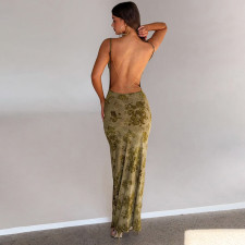 Tie Dye Print Backless Patchwork Chain Maxi Dress GLAG-D5A20425G