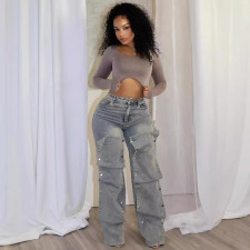 Removable Button Straight Jeans GXHF-M81208