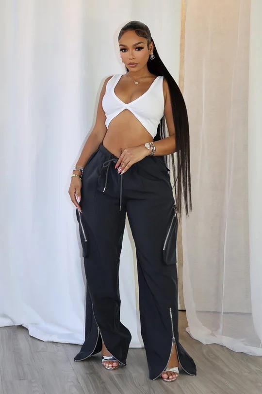 Casual Zipper Split Loose Straight Pants GXHF-M80250