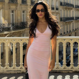 Sexy V Neck Backless Pleated Maxi Dress GLAG-D5A20457F