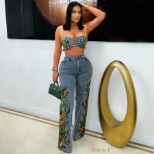 Fashion Print Washed Straight Jeans GXHF-M80625