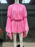 Ruched Long Sleeves Loose Bud Romper GXHF-M80626
