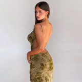 Tie Dye Print Backless Patchwork Chain Maxi Dress GLAG-D5A20425G