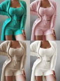 Plus Size Loungewear Solid Color Plush Three-Piece Lace-Up Pajama Set GXHF-Y90218
