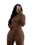 Solid Color Zipper Skinny Two Piece Shorts Set GYJY-XY0111