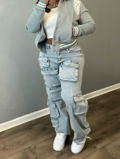 Fashion Multi-pockets Straight Jeans GXHF-M84417