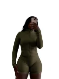 Solid Color Zipper Skinny Two Piece Shorts Set GYJY-XY0111