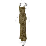 Tie Dye Print Backless Patchwork Chain Maxi Dress GLAG-D5A20425G