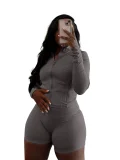 Solid Color Zipper Skinny Two Piece Shorts Set GYJY-XY0111