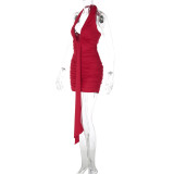 Deep V Neck Sleeveless Ruched Mini Dress GLAG-D5A20452F