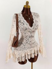 Hollow Out Lace V Neck Mini Dress GXIY-K25L964
