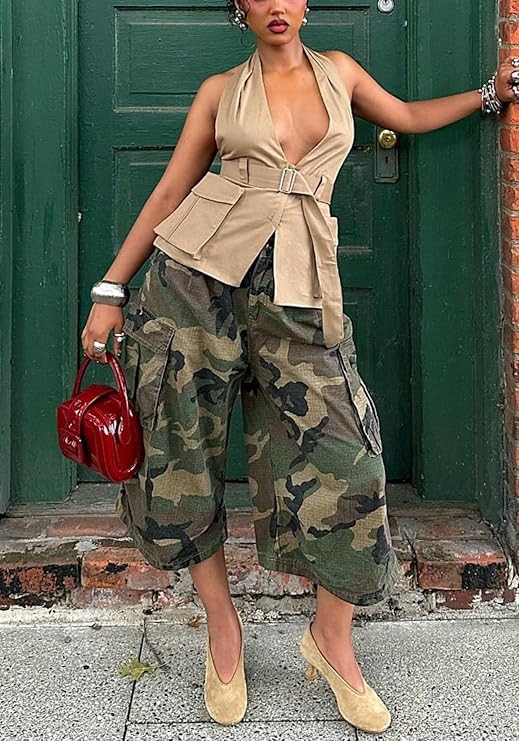 Camouflage Print Loose Wide Leg Seven-Tenths Pants GXHF-M81018