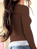 Fashion Lace Splice Long Sleeve Tops GYOU-CX1031