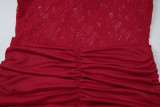 Off Shoulder Lace Patchwork Ruched Mini Dress GLAG-D5A20451F