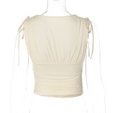 Deep V Neck Ruched Tie Up Tops GLAG-T5A20383F