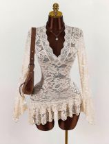 Hollow Out Lace V Neck Mini Dress GXIY-K25L964