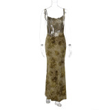 Tie Dye Print Backless Patchwork Chain Maxi Dress GLAG-D5A20425G