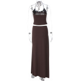 Solid Color Sling Top Irregular Long Skirt 2 Piece Set GLAG-S5A20528F