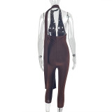 V Neck Tie Up Sport Solid Color Jumpsut GJYO-JP006275