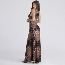 Leopard Print Tie Up Maxi Dress GLAG-D5920284G
