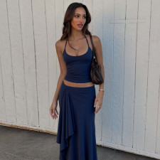 Solid Color Sling Top Irregular Long Skirt 2 Piece Set GLAG-S5A20528F