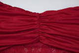 Off Shoulder Lace Patchwork Ruched Mini Dress GLAG-D5A20451F