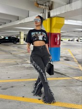 Fashion Tassel Flare Jeans GXHF-M80923
