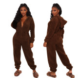 Plus Size Long Sleeve Hooded Plush Jumpsuit GXHF-Y88021