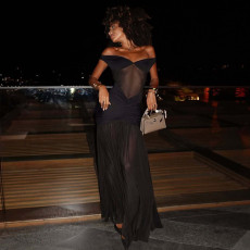 Patchwork Mesh One Shoulder Split Maxi Dress GLAG-D5A20336F