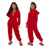 Plus Size Long Sleeve Hooded Plush Jumpsuit GXHF-Y88021