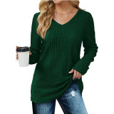 Solid Color V-neck knitted Long Sleeve Top GYOU-CX803